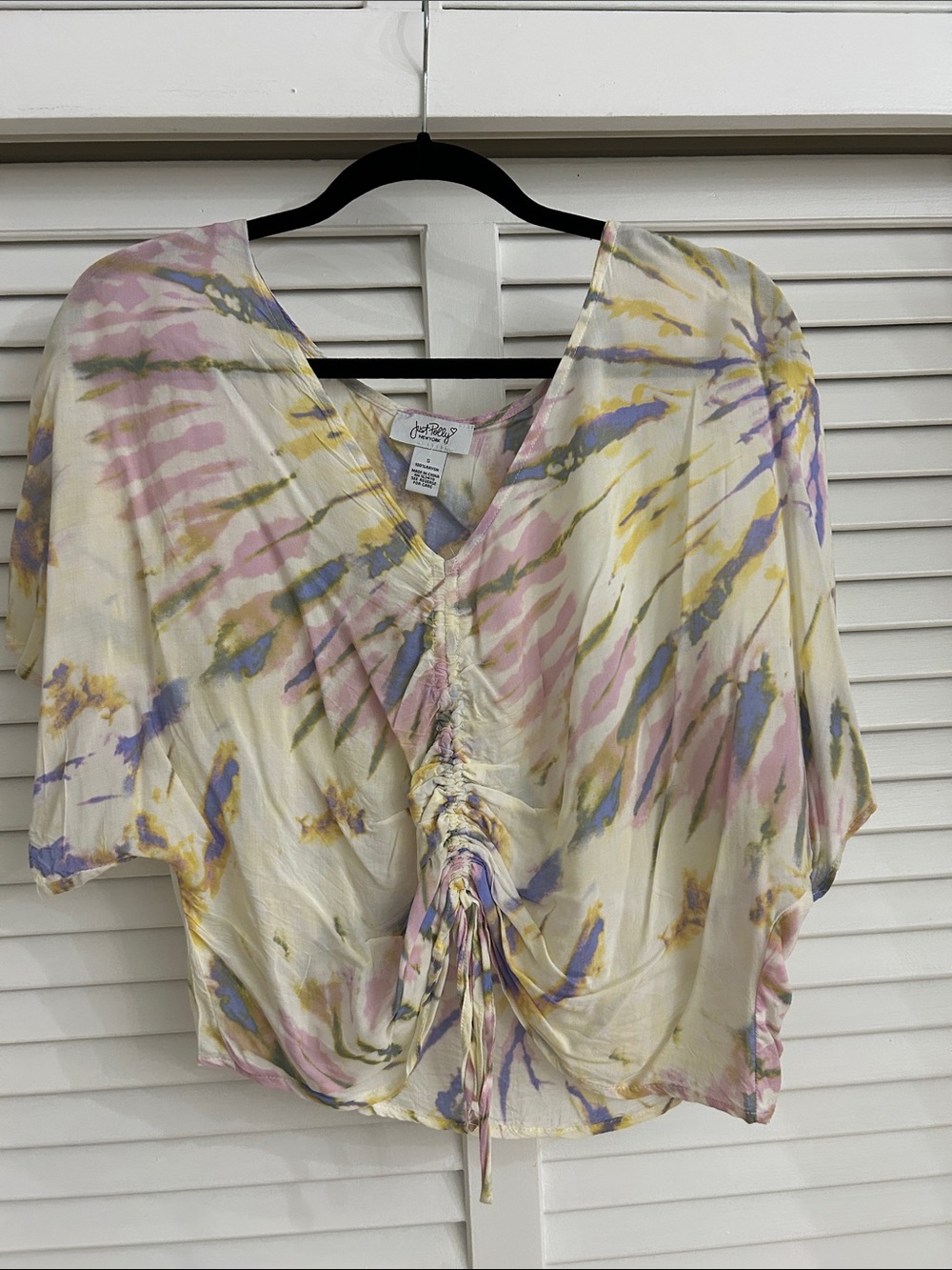 V-Neck Ruched Tie-Dye Blouse in Pastel Multi